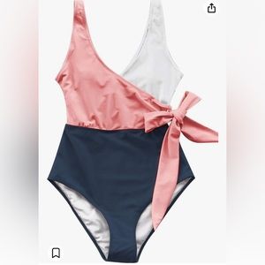 (L) cupshe one piece pink/white/navy